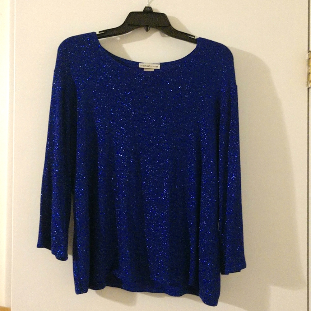Notations Women's Sparkly Blue 3/4 Sleeve Blouse Size XL